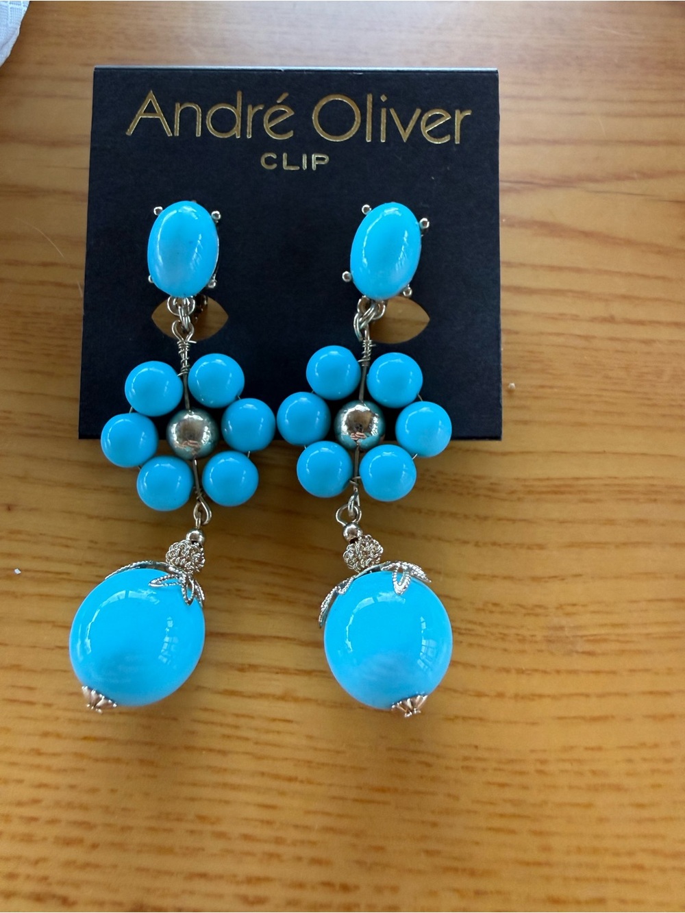 Andre Oliver Bright Turquoise Floral Drop Clip-On Earrings